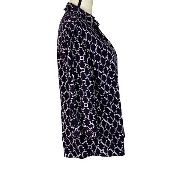 Chico’s SZ 2 (Large) Top Geometric Button-Up V-Neck 3/4 Sleeves Collared Purple - Picture 4 of 9
